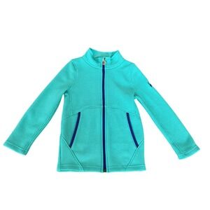 Spyder Kids Teal Waffle Knit Full Zip Fleece Jacket Mock Neck Purple Trim SZ 7